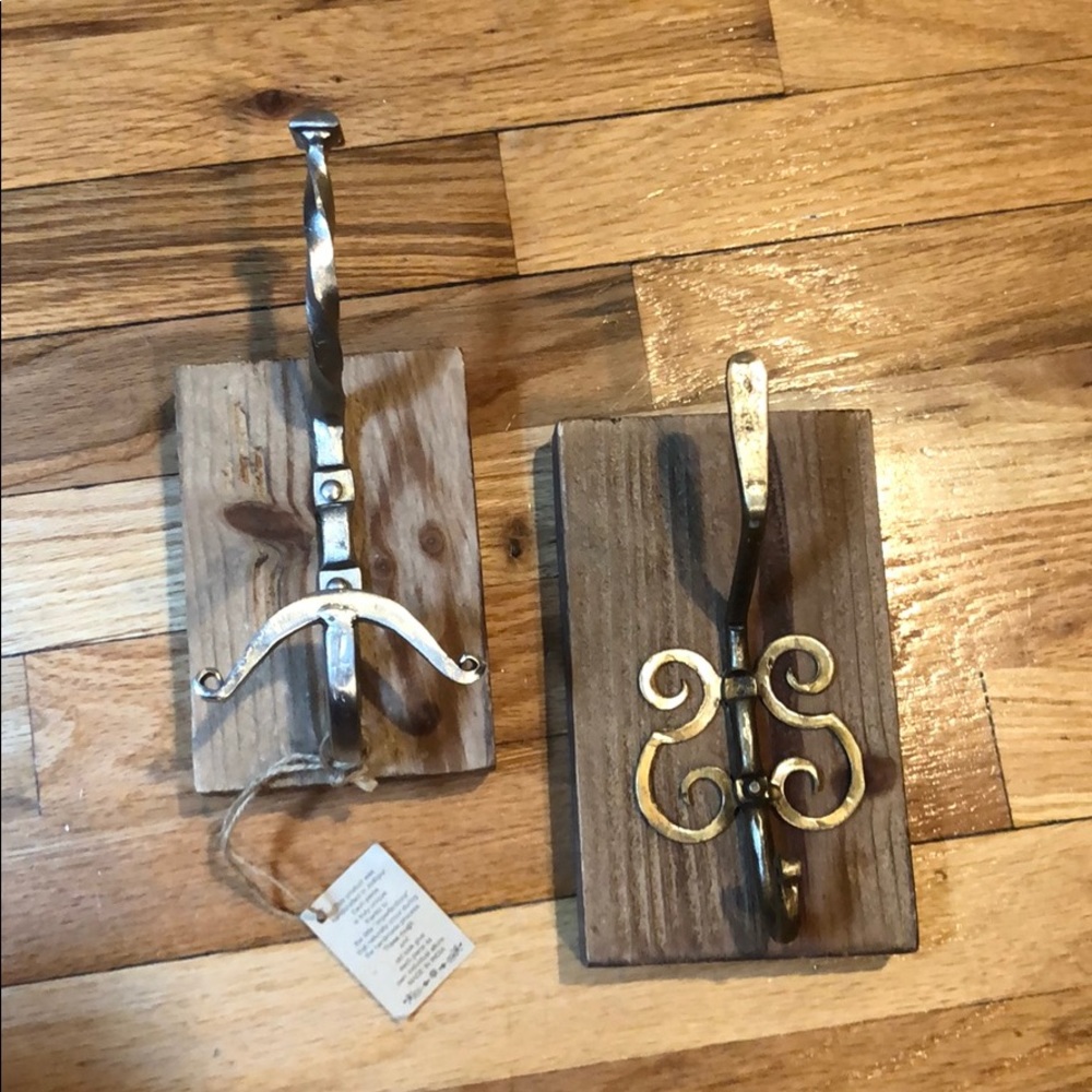 Wall hooks on wood block (set of 2)